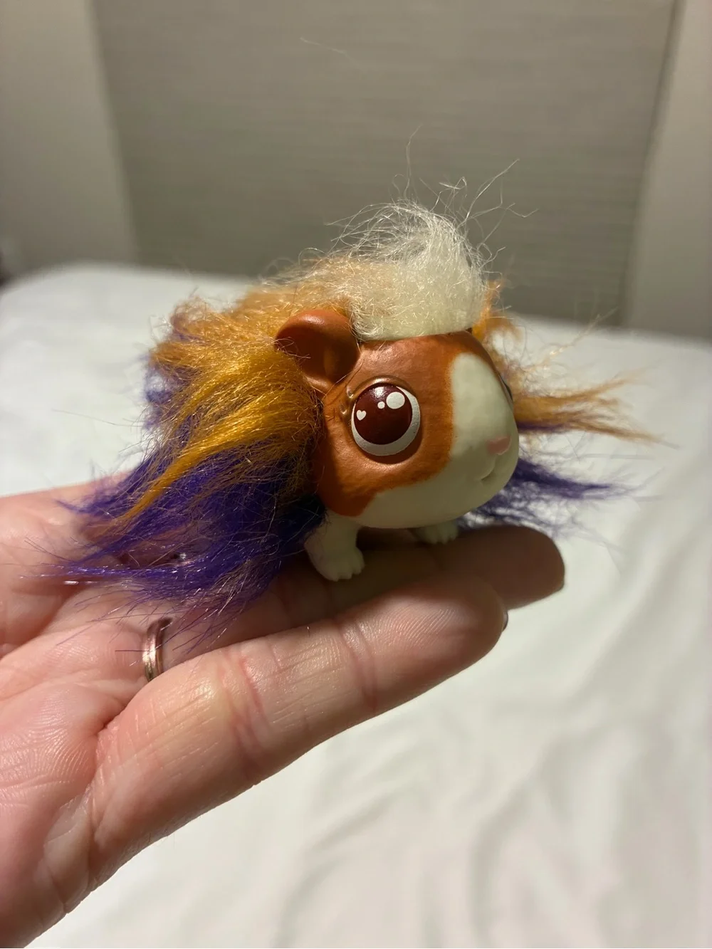 Littlest Pet Shop Guinea Pig Toy - White and Brown with Purple Fur Accent